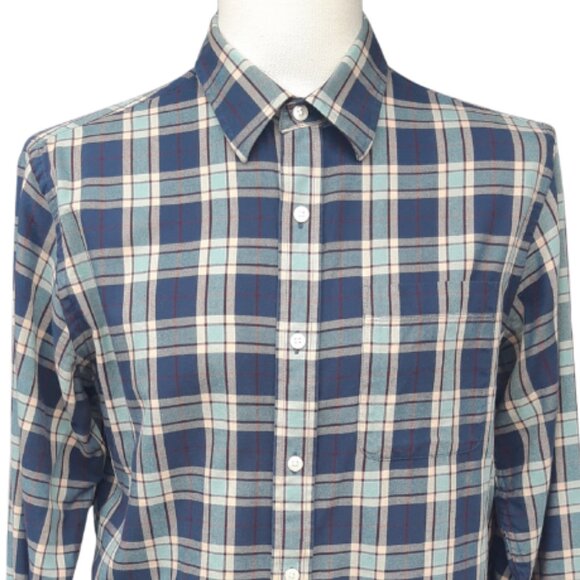 Banana Republic SZ M Lightweight Flannel Men's Blue Plaid Button Up Shirt - Picture 12 of 12